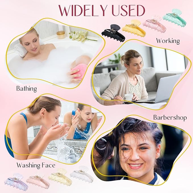 8 Pcs Large Acrylic Hair Claw Clips for Women Non-slip Strong Hold Jaw Clamps for Thick Thin Hair(French,Starry Sky Color)