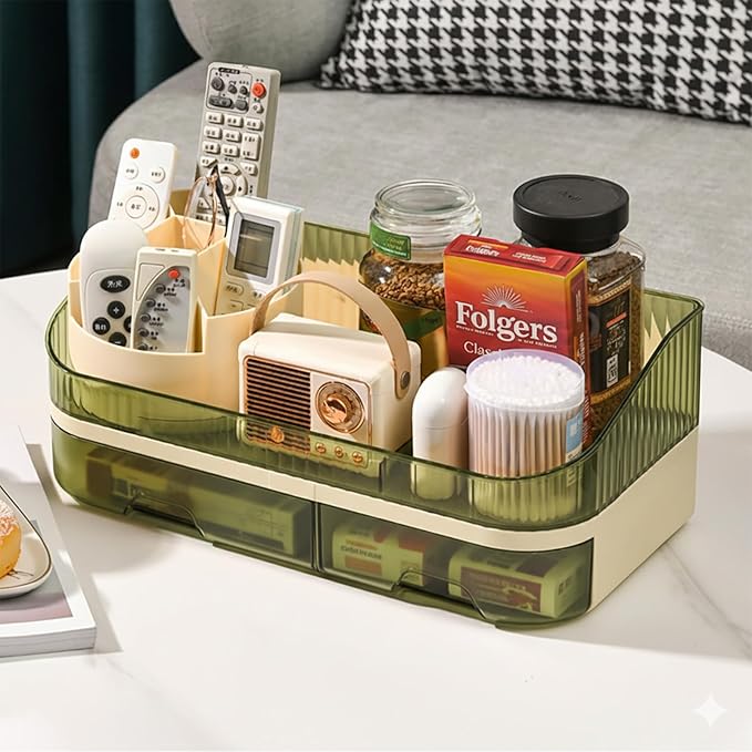 Makeup Organizer with Dual Drawers - Large Capacity Countertop Cosmetic Storage for Skincare Vanity Bathroom