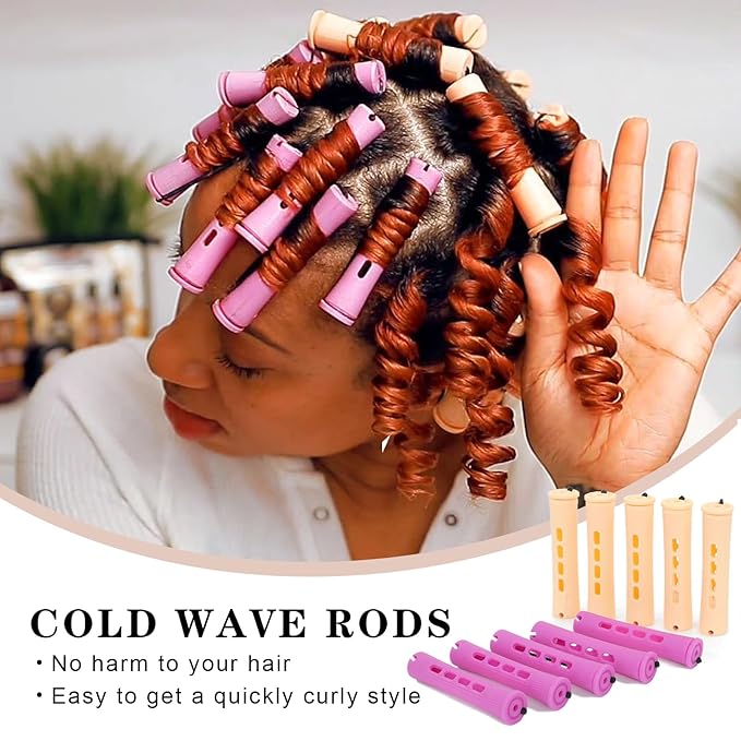 40PCS Hair Perm Rods Set For Short Hair,Beige Purple Perm Rods For Black Women Plastic Cold Wave Rods For Long Hair(40Pcs,Beige+Purple)