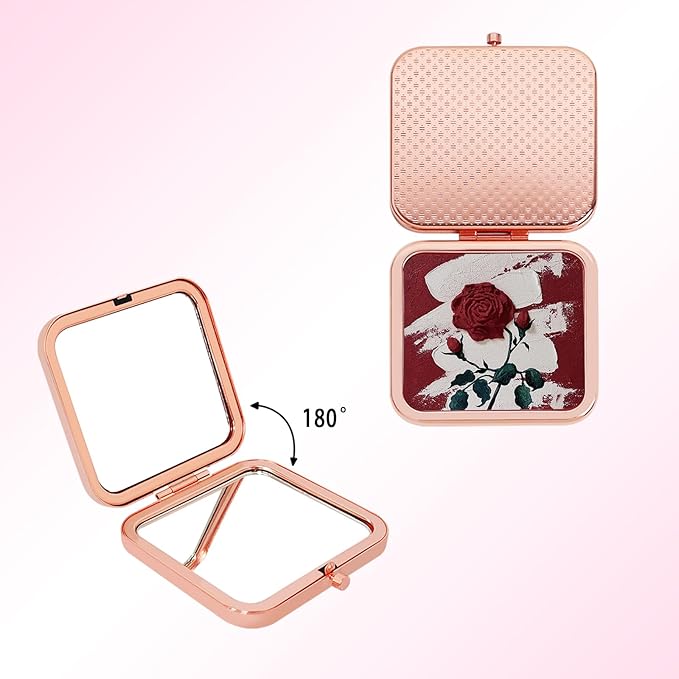 Double Sided Compact Makeup Mirror with Comb - Rose Gold Portable Folding Travel Mirror, 1X/2X Magnifying Pocket Mirror for Purse, On-The-Go Mirror for Daily Makeup & Travel Essentials