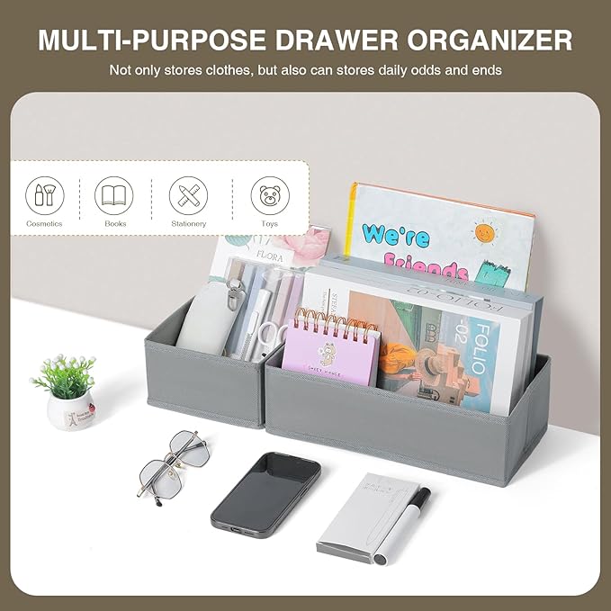 DIMJ Drawer Organizer Clothes, Dresser Organizer For Nursery, Bedroom, Closet, Baby Clothes Organizer and Storage, Foldable Fabric Drawer Dividers for Baby Socks, Belt, Tie (4 Pack, Blended)