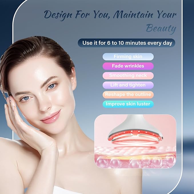 Face Massager Tool, Facial and Neck Massager Beauty 3-in-1 Triple Action Light, Thermal, and Vibration for Skin Care Face Sculpting Tool (White)