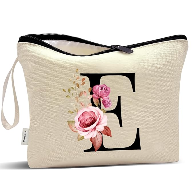 Vavabox A-Z Personalized Makeup Bag, Birthday Gifts for Women Mom, Gifts for Best Friend, Bride Bridesmaid Cosmetic bag (E, Yellow)