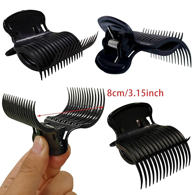 18pcs Hot Roller Clips Hair Curler Claw Clips Replacement Hair Section Styling(Black)