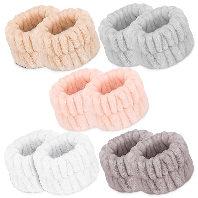 Women's Microfiber Face Washing Wrist Towels - Absorbent Wristbands and Spa Sweatbands for Girls, Prevent Water from Spilling Down Arms (10PCS)