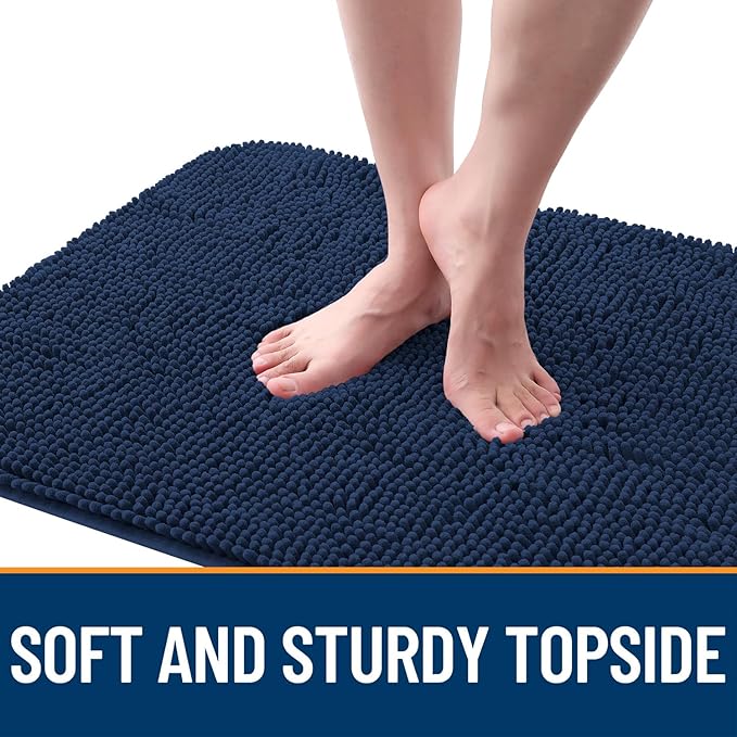 OLANLY Dog Door Mat for Muddy Paws 70x35, Absorbs Moisture and Dirt, Absorbent Non-Slip Washable Doormat, Quick Dry Chenille Mud Mat for Dogs, Entry Indoor Entryway Carpet for Inside Floor, Dark Blue