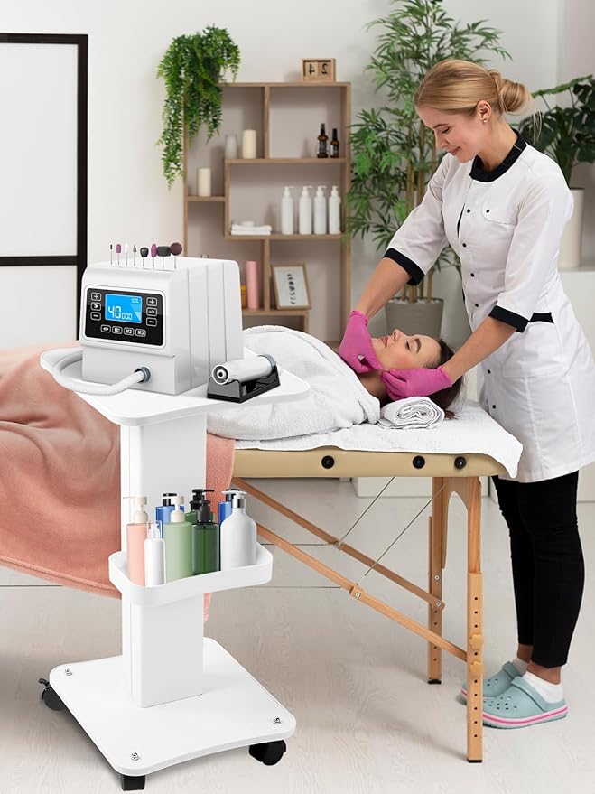 Kalolary Beauty Salon Trolley Cart, Aluminum Alloy Salon Spa Rolling Trolley Stand Mobile Cart with Wheel Beauty Instrument Storage Tray
