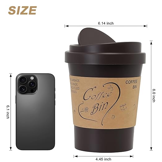 Soddeph Plastic Mini Trash Can with Swing-Top Lid, 0.9 Gallon Desktop Waste Bin for Coffee Table, Office, Small Countertop Wastebasket for Counter, Vanit (Coffee, Small)