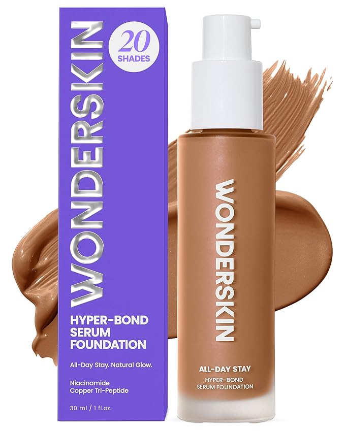 Wonderskin Hyper Bond All-Day Stay Serum Foundation – Waterproof, Transfer-Proof, 24HR Longwear Face Makeup with Niacinamide & Hyaluronic Acid – Lightweight, Natural Finish (Spell)