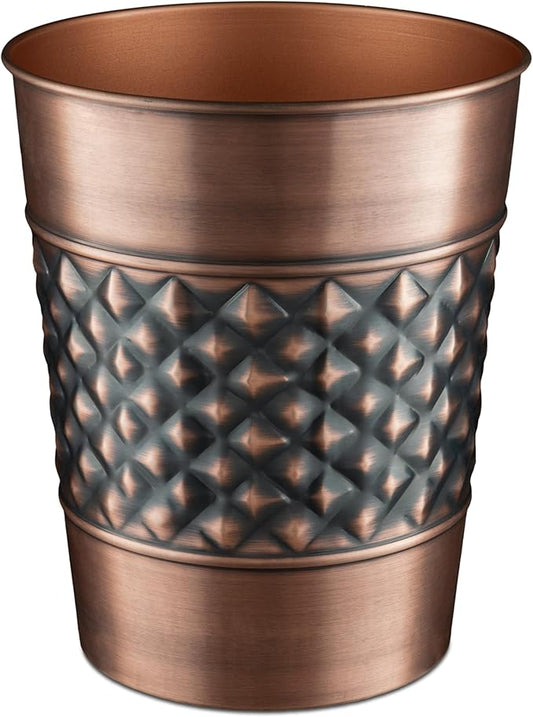 Monarch Abode Metal Bathroom Trash Can – Waste Basket for Bedroom, Office Desk, & Dorm, Handcrafted Geo Embossed, Durable Decorative Antique Copper Small Trash Can Bathroom Garbage Bin Wastebasket