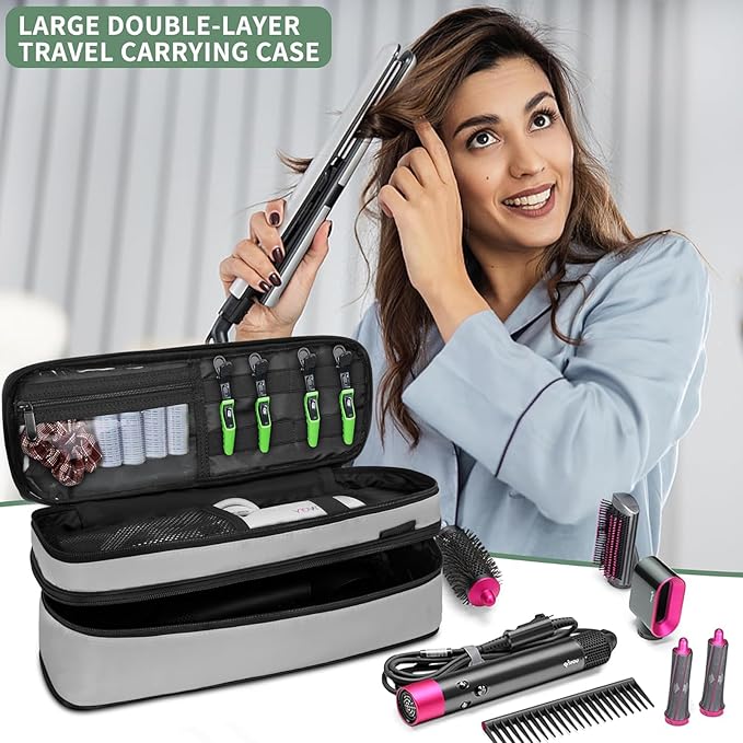 Double Layer Travel Carrying Case Compatible with Shark Flexstyle, Storage Case for Revlon One-Step Hair Dryer and Volumizer Hot Air Brush Portable Organizer Bag for Dyson Airwrap Styler
