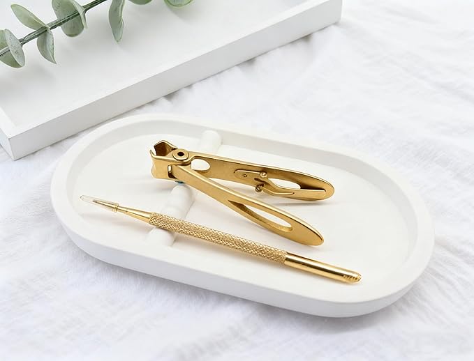 1PC Nail Tool Tray with Rest Oval Dish Tool Rest Manicure Tool Tray Jewelry Decorations Organizer Plaster Storage Plate (White)