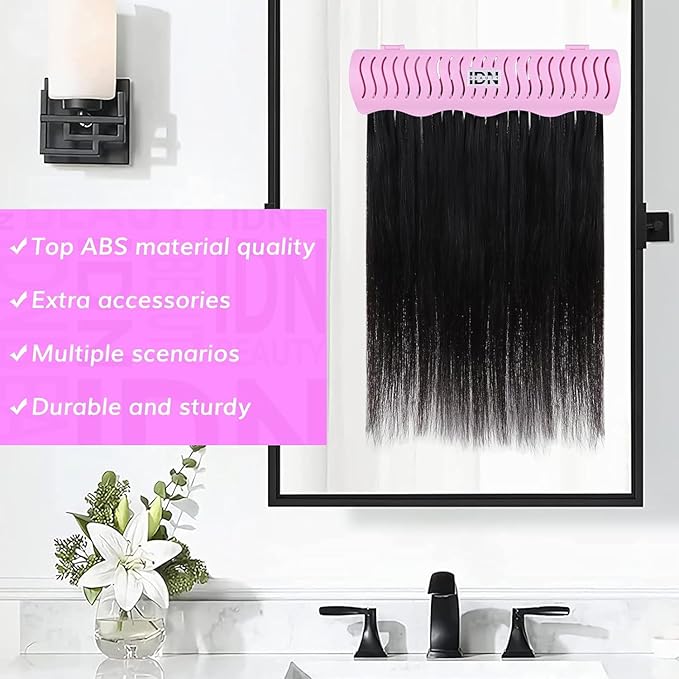 IDN BEAUTY Hair Extension Holder Stand for Styling, 4 Installation Modes With Tool, Hair Extension Holder Designed to Securely Hold Your Extensions for Washing, Styling, Packing and Storing (rose)
