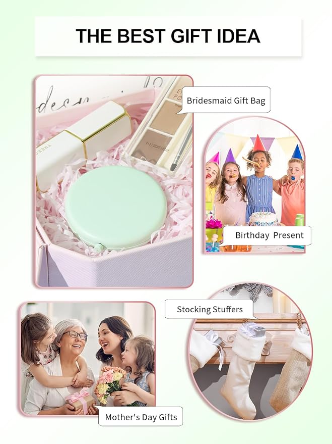 Compact Mirror for Purse, Set of 100 Double-Sided 1X/2X Magnifying Metal Pocket Makeup Mirrors(Round, Cyan)