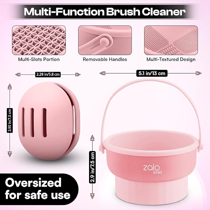 Makeup Brush Cleaner Mat 3 in 1 and Makeup Sponge Holder set - Make Up Brush Cleaner Cleanser and Make Up Sponge Holder - Limpiador de Brochas de Maquillaje (Pink)