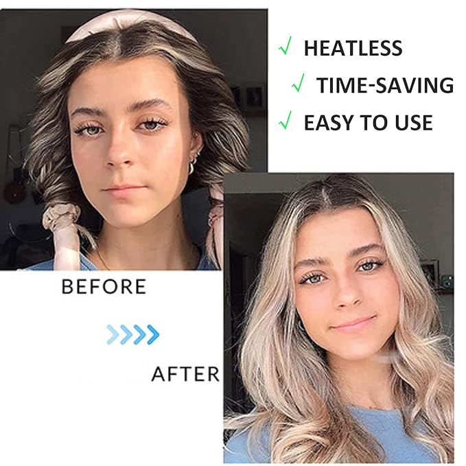 Heatless Hair Curlers for Long and Medium Hair,Silk Curls Headband,Satin Curling Rod Headband,No Heat Rollers to Sleep in Overnight(Pink)