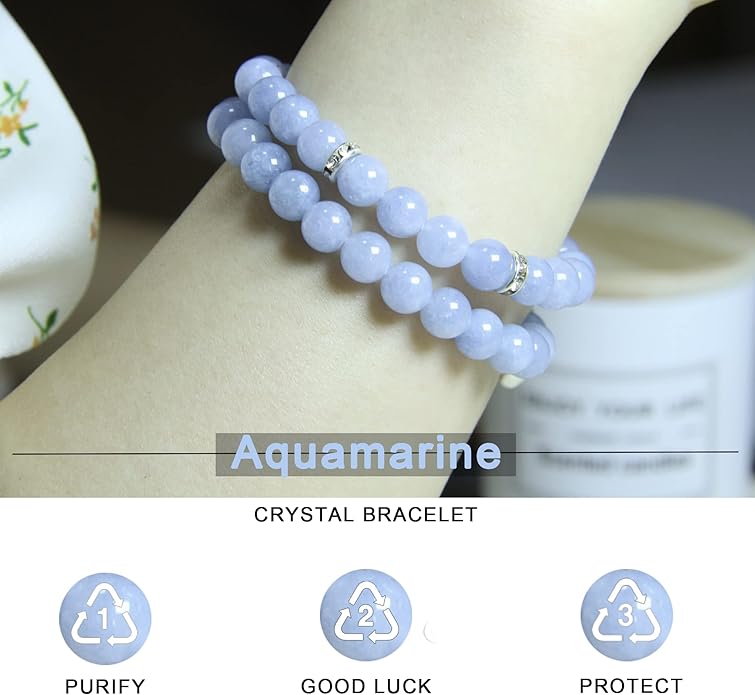 2Pcs Healing Crystal Bracelets for Women Handmade Beaded Bracelet Healing Prayers Crystal 8mm Natural Stone Beads Bracelet Stress Relief Get Well Soon Gifts