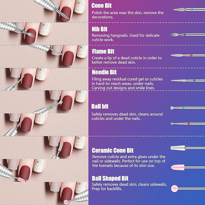 30Pcs Nail Drill Bits Set: 3/32 Inch Carbide Cuticle Ceramic Diamond Nail Bits for Nail Drill for Acrylic Gel Nail Manicure Pedicure Remover Tools for Home Salon
