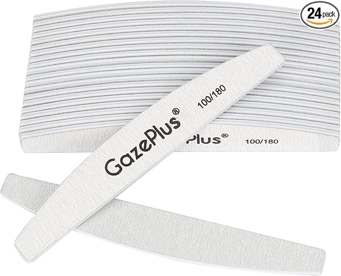 Nail Files, 24 PCS Fingernail Files 7" Long 100/180 Grit Emery Boards for Nails Professional Double Sided Nail File Bulk Washable Suitable for Both Acrylic and Natural Nails Zebra Half Moon