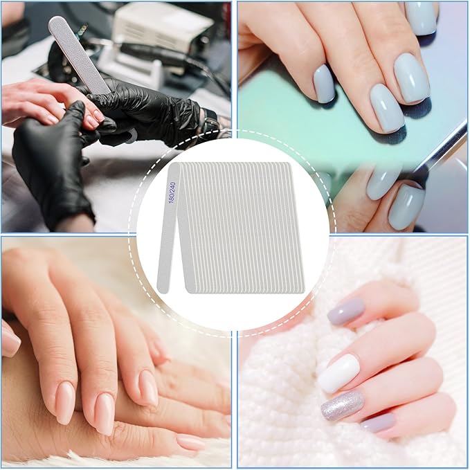 Nail File, Emery Boards for Nails 180/240 Grit Nail Files for Natural Nails Wood Double Sided Emory Fingernail Files Professional Reusable Manicure Pedicure limas para uñas (24 Packs)