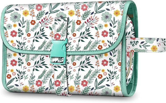 Fintie Portable Toiletry Cosmetic Travel Bag, Large Water Resistant Hanging Makeup Organizer Storage Pouch Case for Women Girls, Spring