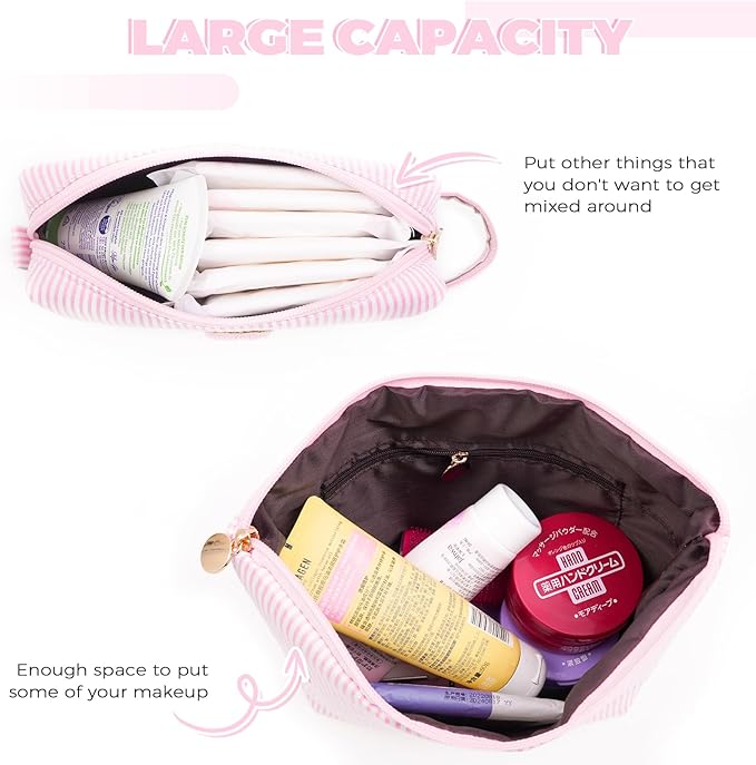 Btffitting Dance Recital Gifts for Girls - Cosmetic Bag for Teen,Initial Cute Makeup Bag Set for Women,Trendy Pouch for Niece Sister Friend Female Her,Birthday Gifts for Daughter - Pink,L