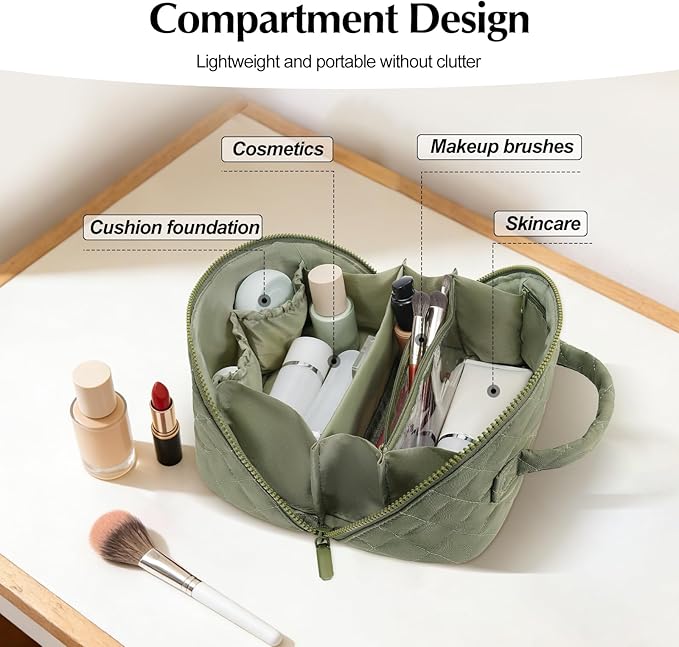 Makeup Bag, Quilted Makeup Bag, Puffy Travel Make up Bags, Cosmetic Organizer Bag, Waterproof Toiletry Bag for Women