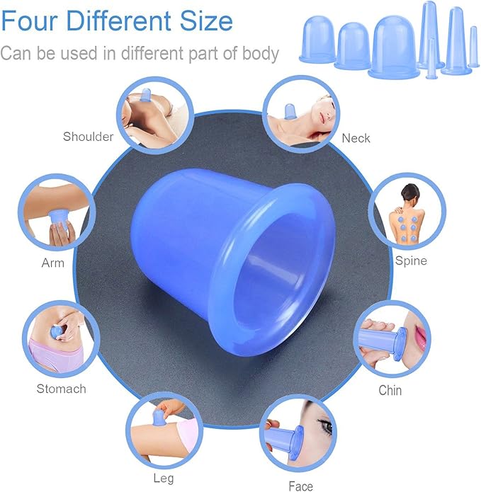 500-miles Cupping Therapy Sets 7Pcs Silicone Anti Cellulite Cup Vacuum Suction Massage Cups Facial Cupping Sets Body and Face Massager for Adults Home Use (Blue)