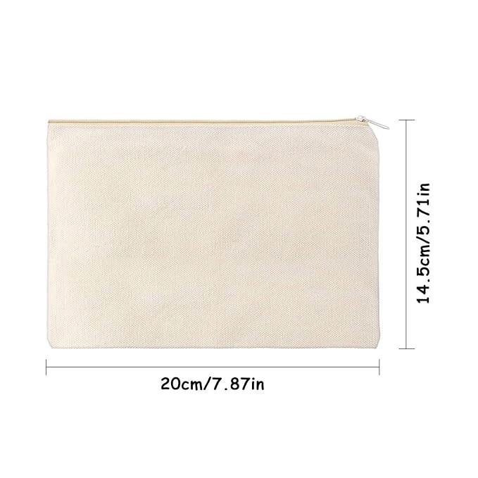 meekoo 16 Pack Blank Canvas Pouch Zipper Cosmetic Bag Bulk Plain Makeup Pouch Sublimation DIY Craft Multipurpose Travel Toiletry Bag for Makeup Cosmetic Stationary Storage Organizer(M,Beige)