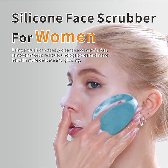 Silicone Face Scrubber,Face Scrubber,2pcs Facial Cleansing Brush,Facial Washing Brush for Deep Clean Pore Cleansing Blackhead Remover Scrubbing Brushes for All Kinds of Skins (Green+Pink)