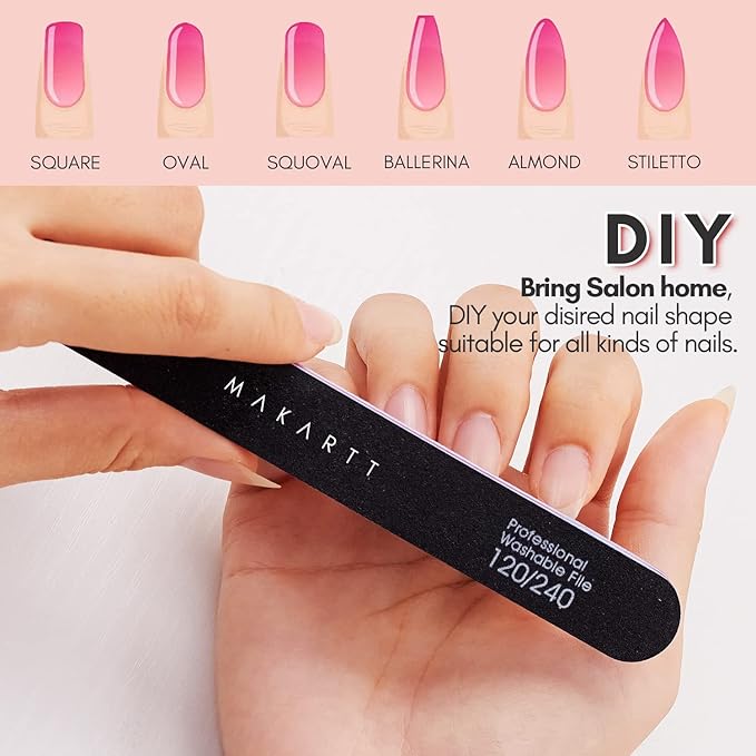 Makartt Nail File, 120/240 Grit Emery Boards for Nails, 10pcs Professional Washable Dual Sides Filer Kit for Medium Filing & Smooth Polishing, Pedicure Manicure Tools for DIY Home Salon Use