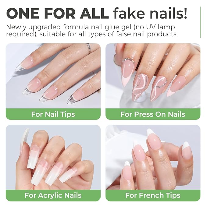UNA GELLA Gel Nail Glue for Press Ons: 10s Fast Dry No U V Lamp Needed Glue Gel, 3pcs*5ml Upgrade Super Strong Nail Adhesive for Press on Nails, Nail Tips&Acrylic Nails-Maximum Strength, Long-lasting