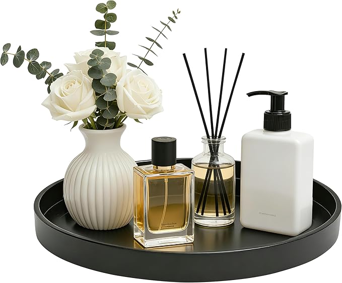 2 Pack 11" Bathroom and Vanity Tray, ABS Bathroom Counter Organizer， Coffee Table Decor for Perfume, Candles, Keys &More. Kitchen Countertop Organizer, Decorative Tray Soap Holder, Black
