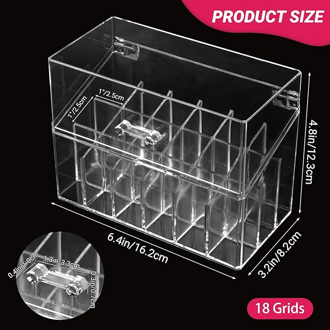 Wiojtry Acrylic Lipgloss Lip Gloss Holder & Rollerball Perfume Organizer for Compact Essential Oil Rollerball Perfume Holder, Makeup Brush, 18 Slots Tubular Storage Display Cabinet With Cover