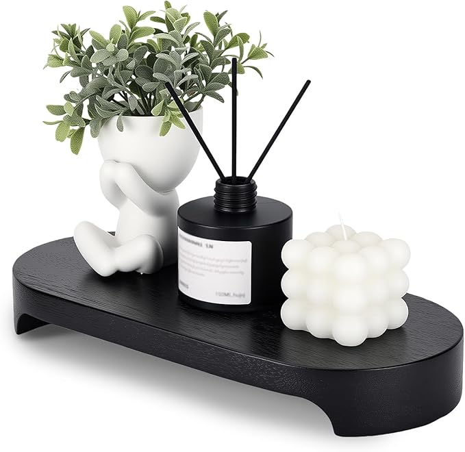 Acacia Wood Risers for Decor Display, Bathroom Counter Decorative Tray, Soap Dish Risers, Pedestal Stand for Bottles,Candle,Plant, Counter Decor for Vanity. (Brushed Black L)
