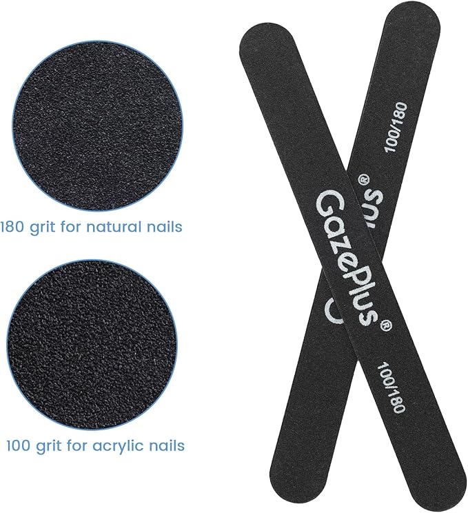 Nail Files, 50 PCS Fingernail Files 7" Long 100/180 Grit Emery Boards for Nails Professional Nail File Bulk Washable Suitable for Both Acrylic and Natural Nails Black