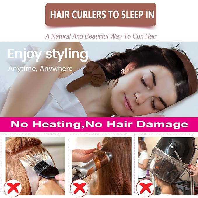Satin XL Hair Rollers for Overnight Curls - Heatless Jumbo Curling Set With Headband and Rollers to Sleep In