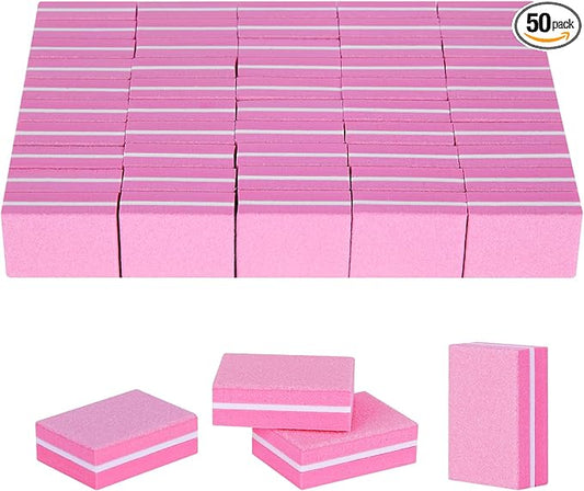 50PCS Mini Nail Buffer Block,Nail File,100/180 Grit Double Sided Sponge Files,Disposable Professional Manicure Prep Buffers for Acrylic & Natural Nails,Travel Size(Pink)