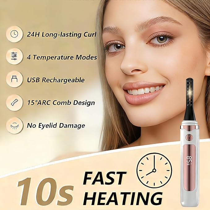 Heated Eyelash Curler - Heated Lash Curler Electric Eyelash Curler 4 Temp Settings for Makeup Tools for Achieving A Natural Curl and Long Lasting Eyelashes, Designed for Women, Snow White