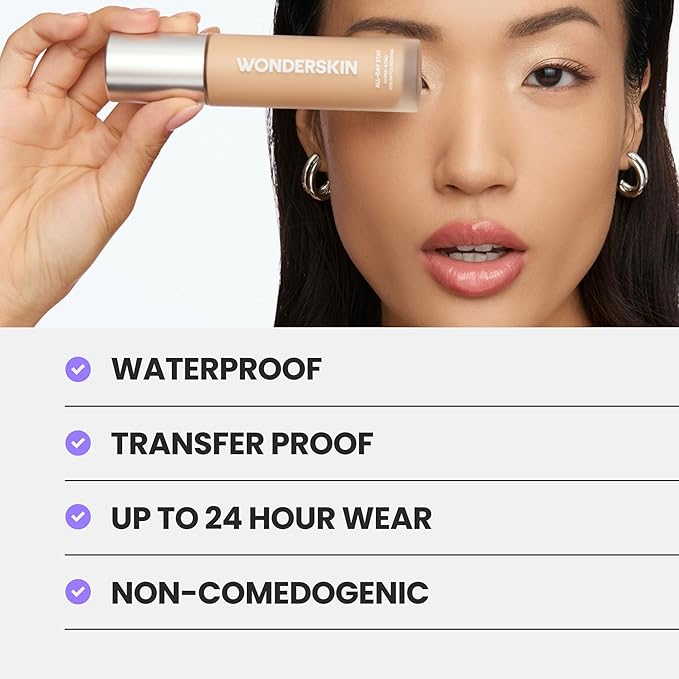 Wonderskin Hyper Bond All-Day Stay Serum Foundation – Waterproof, Transfer-Proof, 24HR Longwear Face Makeup with Niacinamide & Hyaluronic Acid – Lightweight, Natural Finish (Bliss)