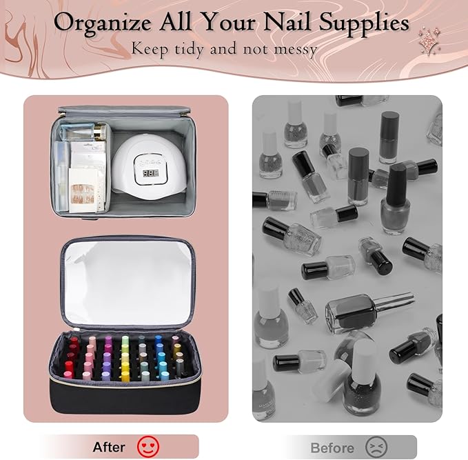 YOREPEK Extra Large Nail Polish Organizer Case Holds 70 to 100+ Bottles (15ml/0.5 fl.oz) UV lamp, Gel Polish Travel Case Bag with 2 Removable Pouches Fits Nail Suppiles, Gift for Manicurist, Girls