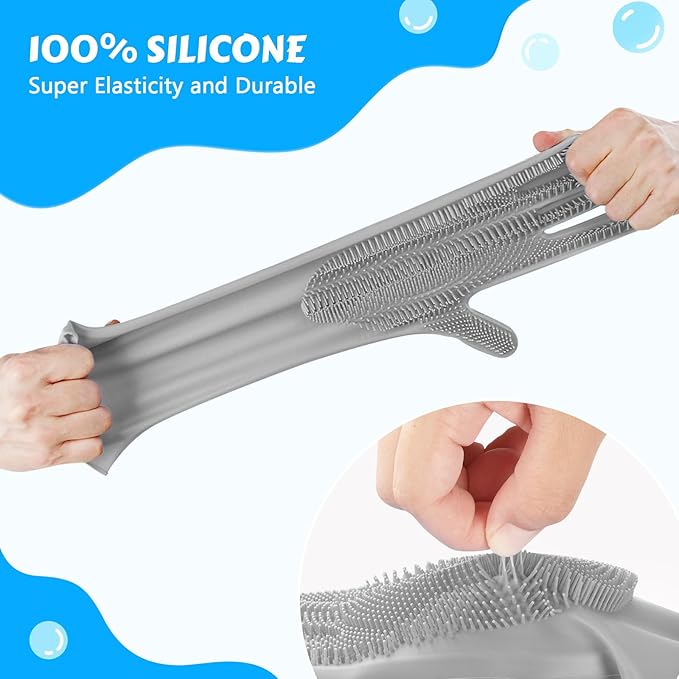 Pecute Pet Grooming Gloves, Large, Gray, Heat Resistant, High-Density Teeth, Silicone Dog Bathing Gloves with Enhanced Five Finger Design, for Washing, Bathing, and Massaging