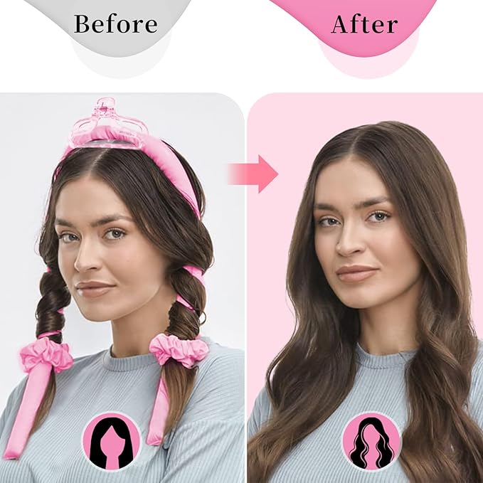 Heatless Hair Curler and Curling Scrunchie Set, Heatless Curls Overnight, Heatless Curling Rod With Spray Bottle, Overnight Blowout Rods, No Smell, No Heat Wave Curlers for All Hair Types (Pink)