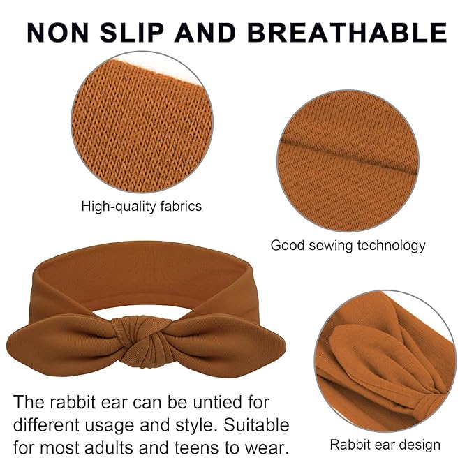DRESHOW 4 Pack Headbands for Women Bow Knotted Hair Band Facial Cloth Rabbit Ears Running Sport Elastic Hair Wrap