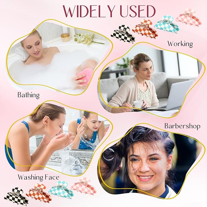 8 Pcs Large Acrylic Hair Claw Clips for Women Non-slip Strong Hold Jaw Clamps for Thick Thin Hair(Checkerboard,Neon Color)