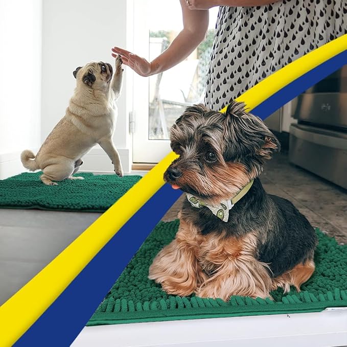 Muddy Mat® | Super Absorbent Door Mat Indoor, Microfiber Quick Dry Chenille Entryway Rug, Non-Slip Front Door Mat, Indoor Mats for Entryway, Machine Washable Pet Rug,Dark Green Runner 24"X60"