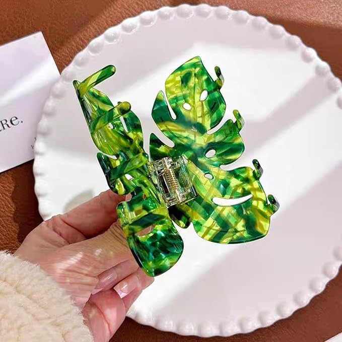 Hair Clips for Women,3.5 Inch Leaf Acetate Strong Hold Hair Claw Clip,Unique Cute Stylish Hair Accessories Winter Decor New Year Birthday Gift for Girls Wife Mother Family Thick Thin Hair(3 PCS)