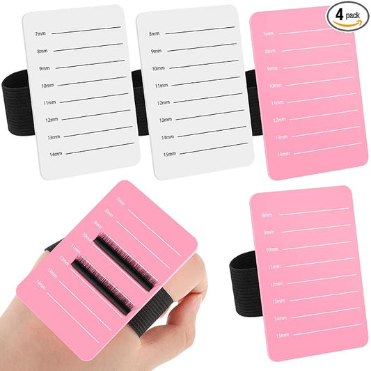 Patelai 4 Pcs Lash Holder Eyelash Extension Hand Pallet Tray Tools with Adjustable Wrist Strap Lash Tray Strip Palette One Size Fits Most Eyelash Extension Holder (7-14 Mm,8-15 mm,Pink,White)