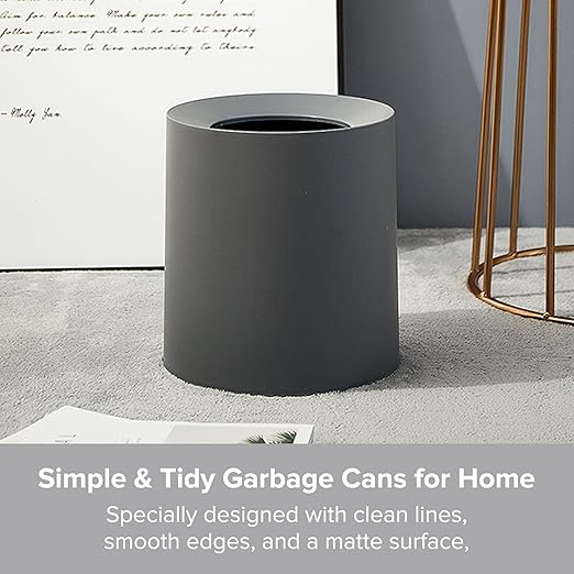 Modern Round Waste Basket - 3.2Gal/12.1L Open Top Trash Bin - Gray Garbage Can with Removable Plastic Bin Liner - Touchless Bathroom Garbage Can or Trash Can for Kitchen - Minimalist Office Trash Can