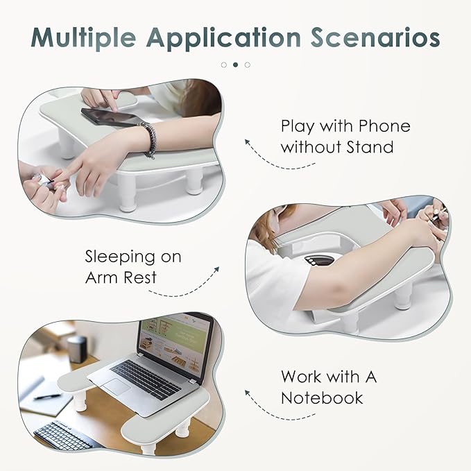 Manicure Arm Rest for Nails Tech: U-shaped Adjustable Nail Armrest - Gray PU Leather Hand Stand Rest for Manicurists